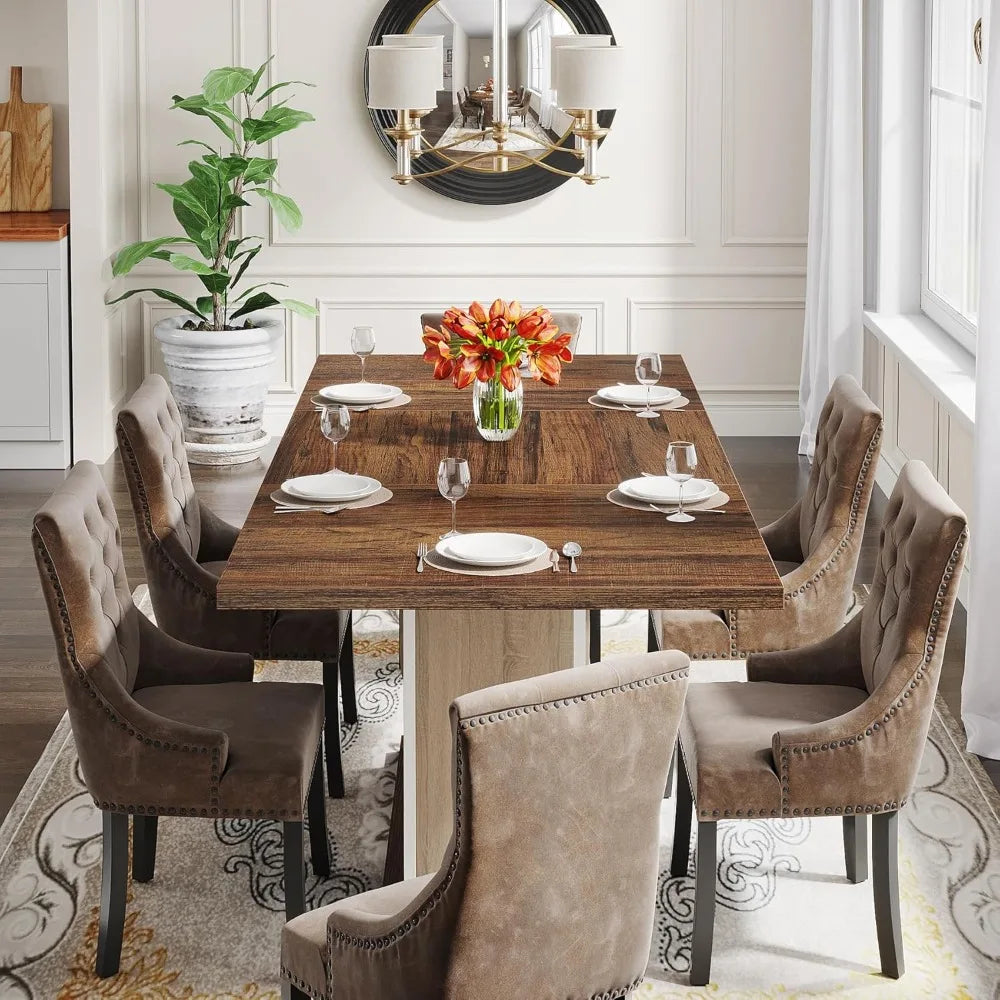 Rectangular Farmhouse Wood Dining Table for 4 to 6 People
