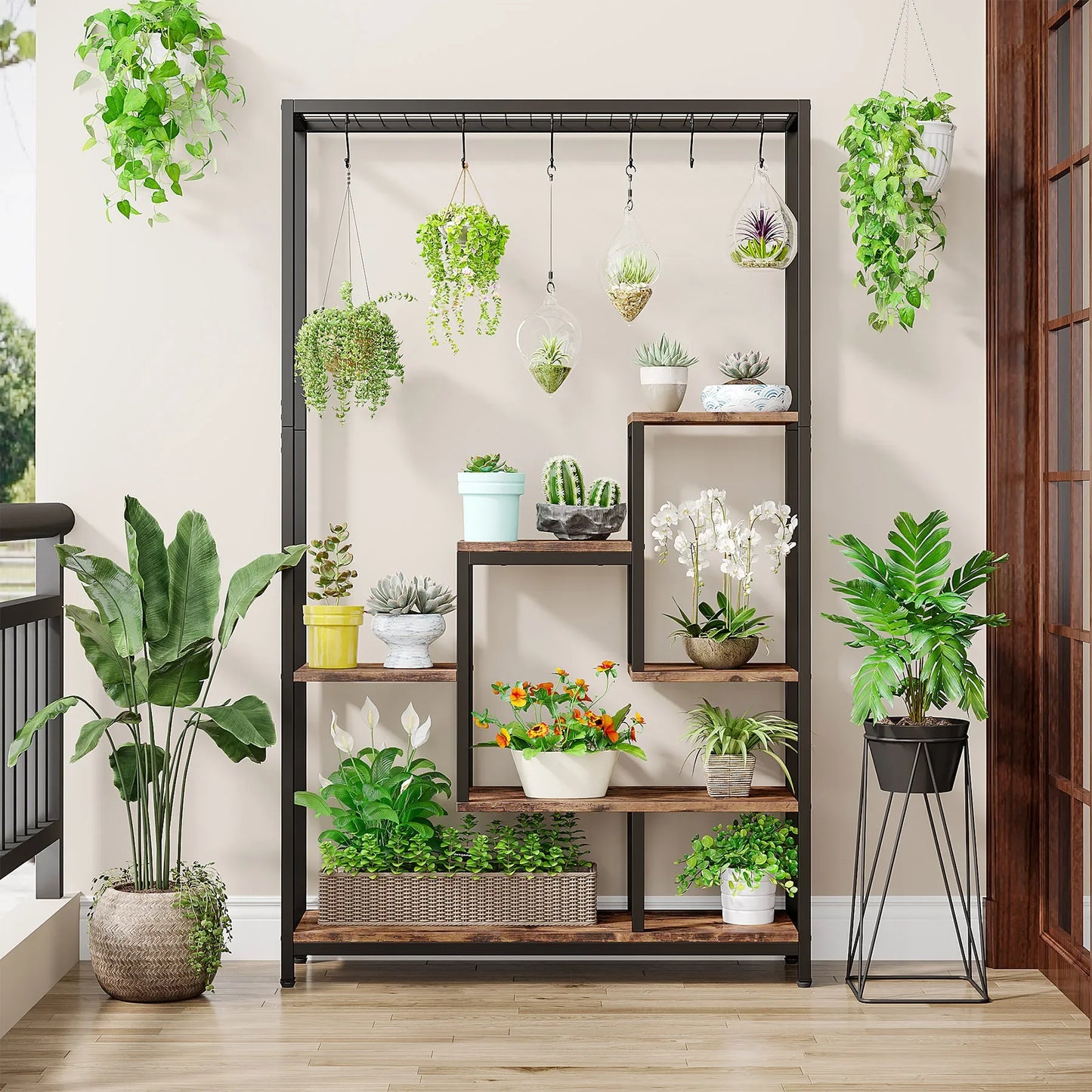 Large 70.9 inches Large 5 Tiers Metal Indoor Plant Stand with 10 PC S Hanging Hooks