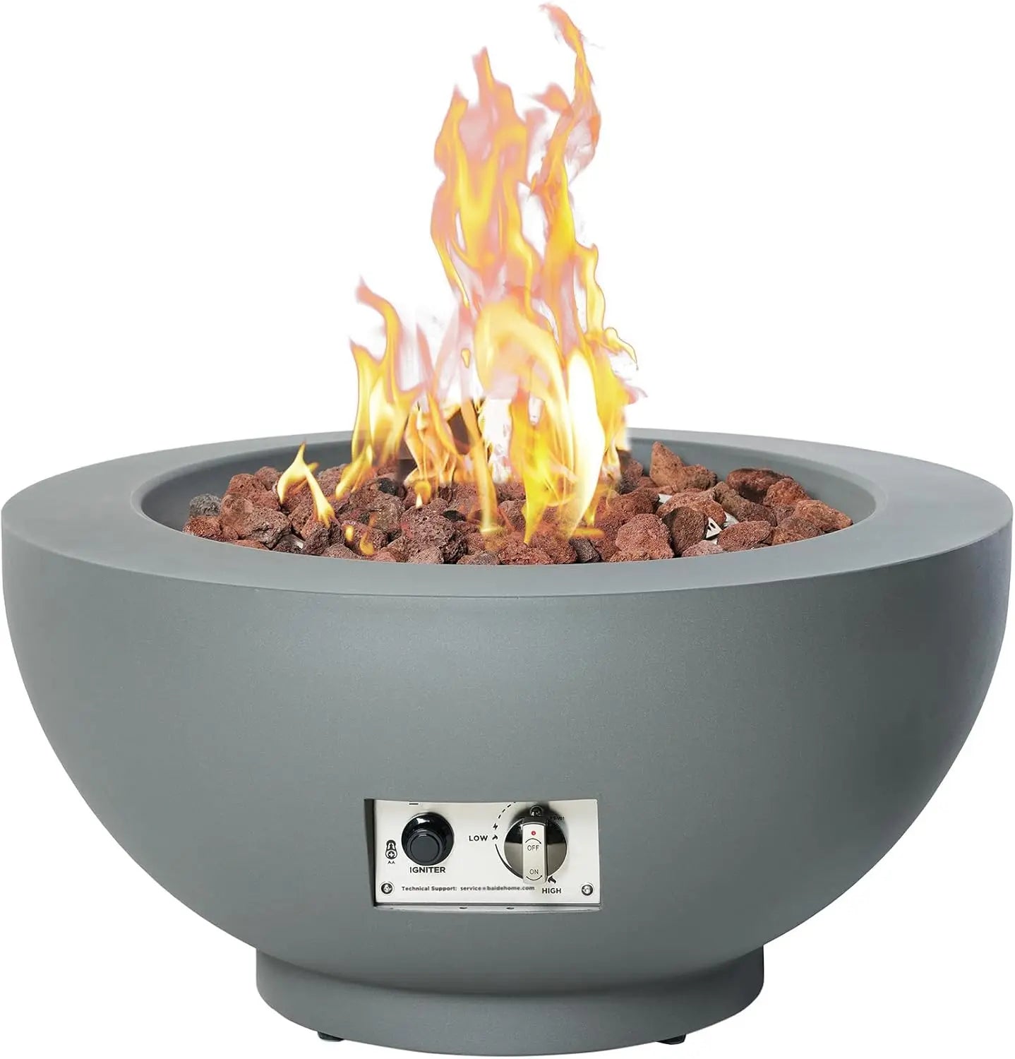 28-Inch Gas Fire Pit with Propane Tank Cover, 50,000 BTU Round Table, Pre-Attached 10FT Propane Hose, Gray