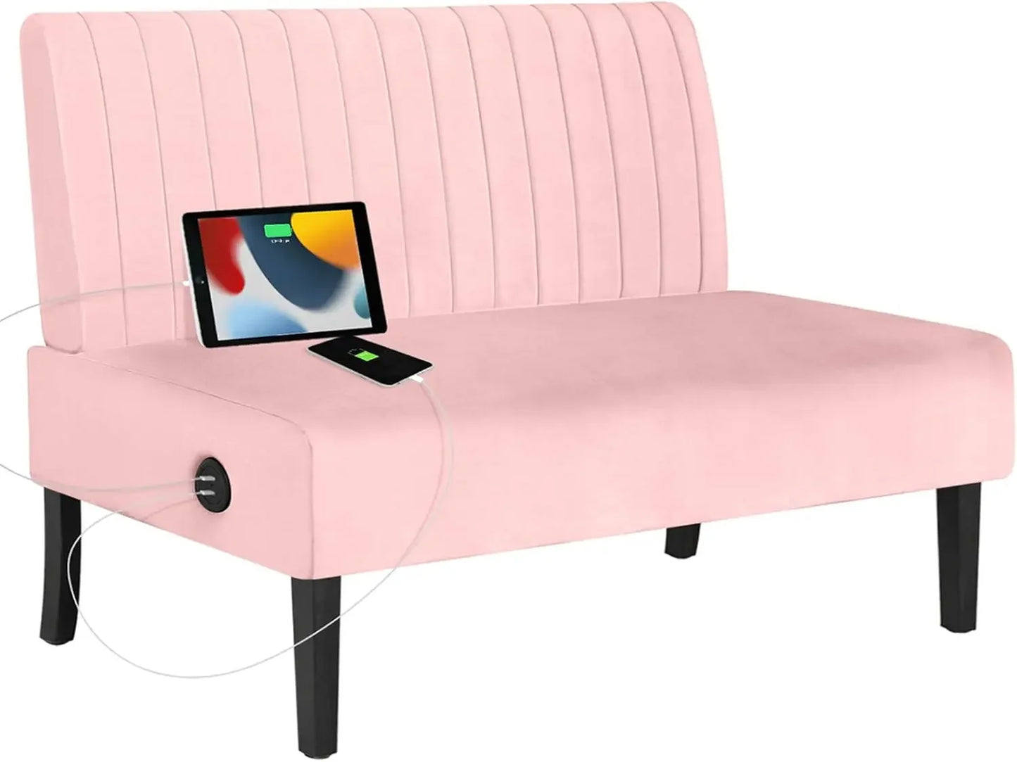 Small Velvet Comfy Armless Couch Loveseat with USB Port Sofa for Bedroom and Living Room