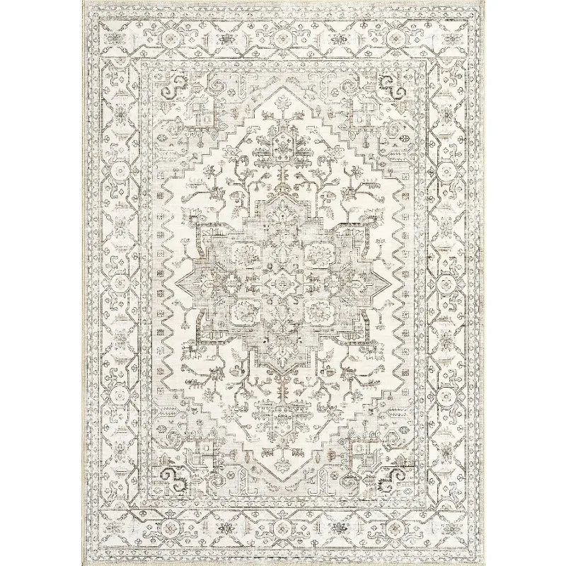 8'x10' Vintage Area Neutral Non-Slip Stain Resistant Washable Rug for Living Room and Dining Room