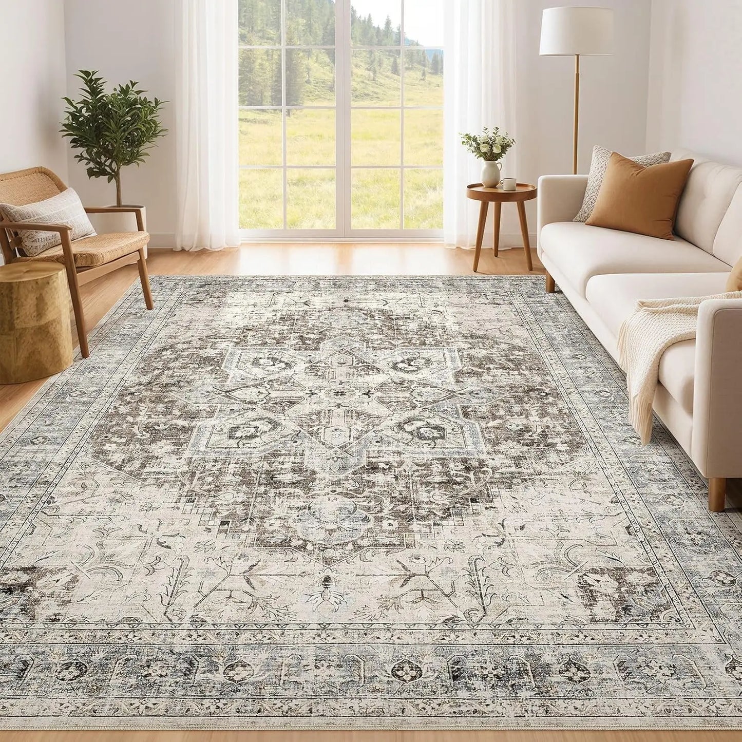 8'x10' Vintage Large Oriental Distressed Farmhouse Washable Boho for Living Room