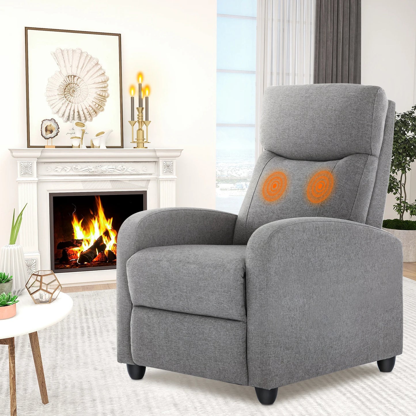 Modern Adjustable Massage Fabric Theater Lumbar Support Padded Seat & Backrest Recliner