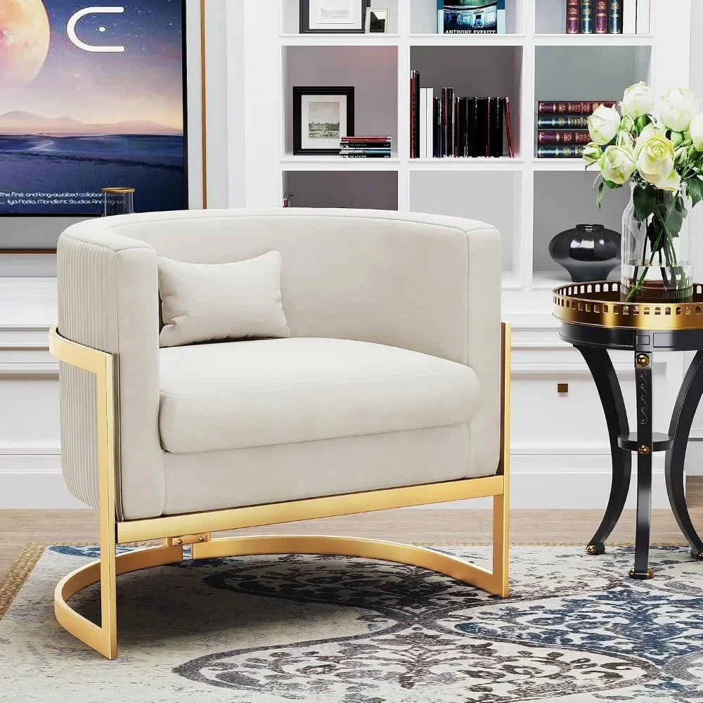 Modern Velvet Accent Barrel Chair with Gold Legs Upholstered Armchair for Bedroom, Living Room, Club Side Chairs