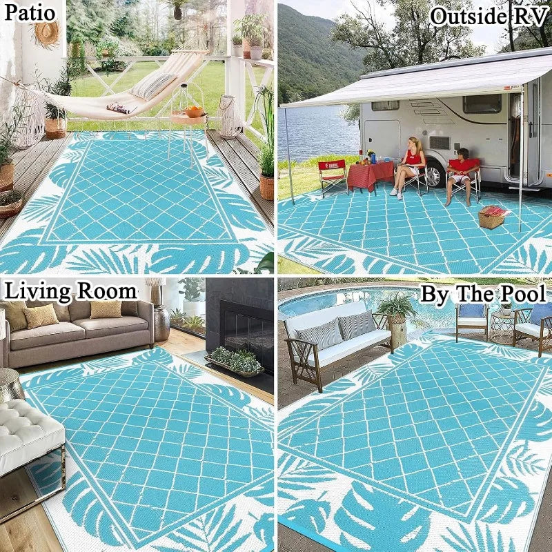 6'x9' Waterproof Reversible Plastic Straw Portable Outdoor Rug for Patio , Area Rug, or Camping