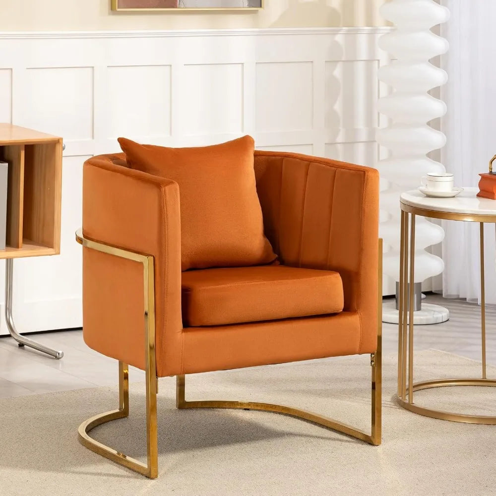 Velvet Modern Accent Chairs Set of 2, Upholstered Barrel Armchair Mid Century with Pillow for Living Room, Comfy Single Vanity C