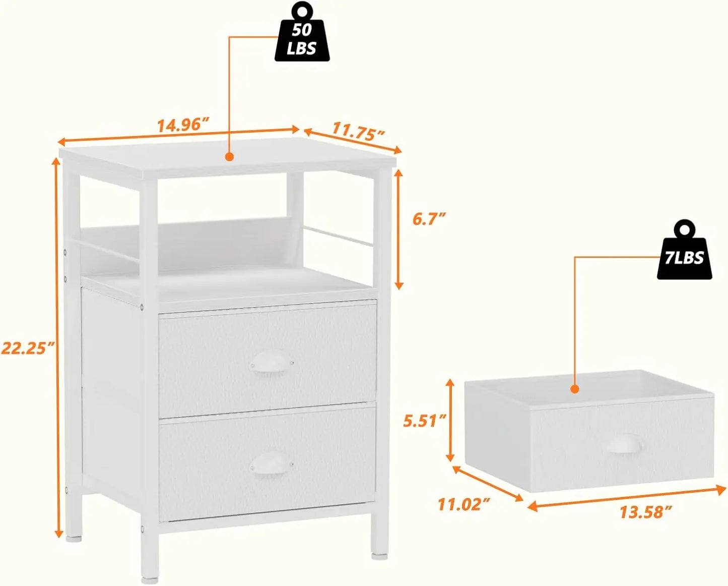 2 Fabric Drawers Nightstands