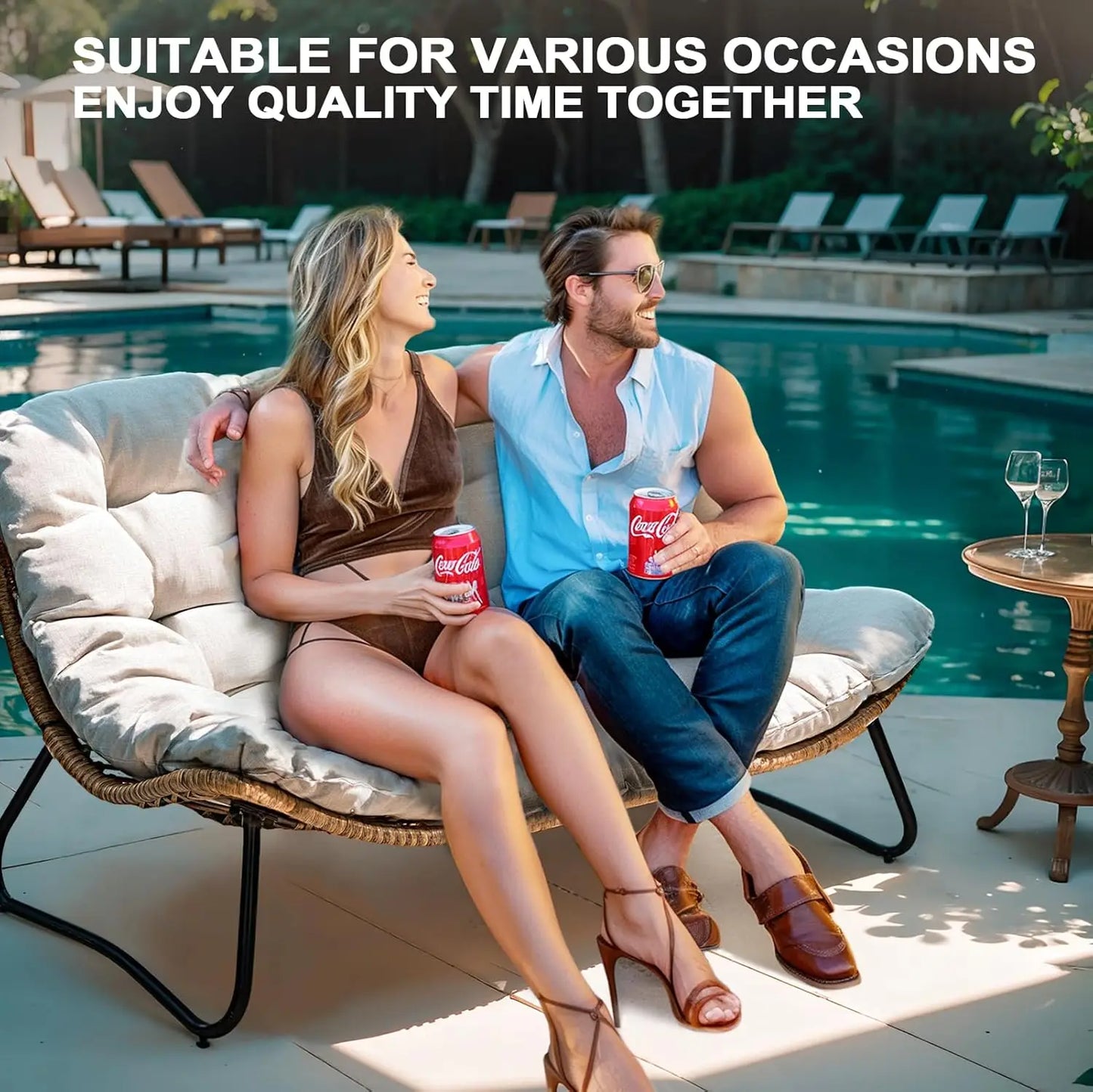 All-Weather Boho Rattan Patio Outdoor 2 Seater Couch or Loveseat with Soft Cushion