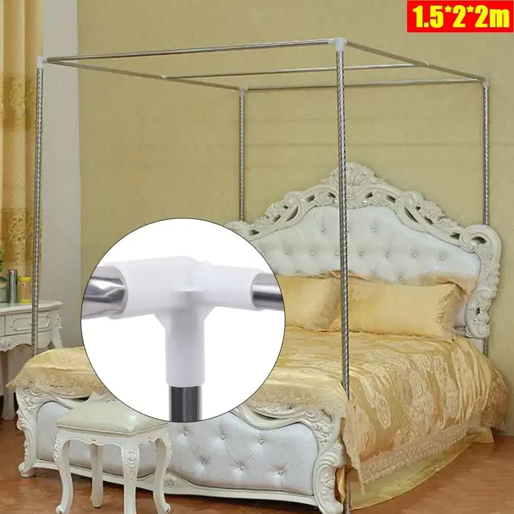 Queen Size Stainless Steel Bedding Canopy Frame with Detachable Mosquito Net for 4 Corner Bed