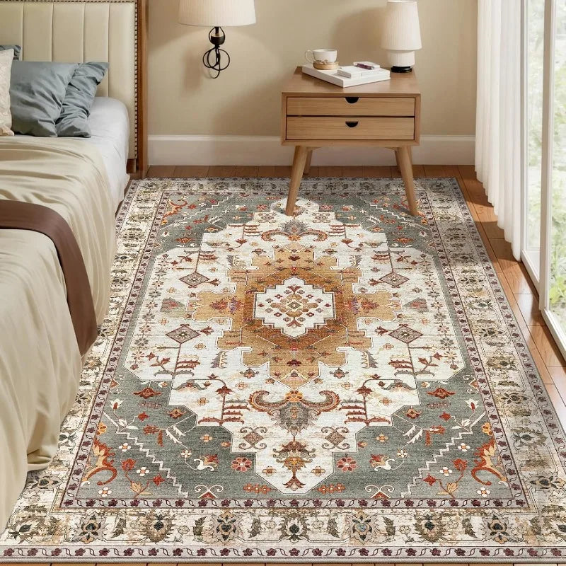 4'x6' Washable Vintage Distressed Turmeric Area Rug for Living Room or Bedroom
