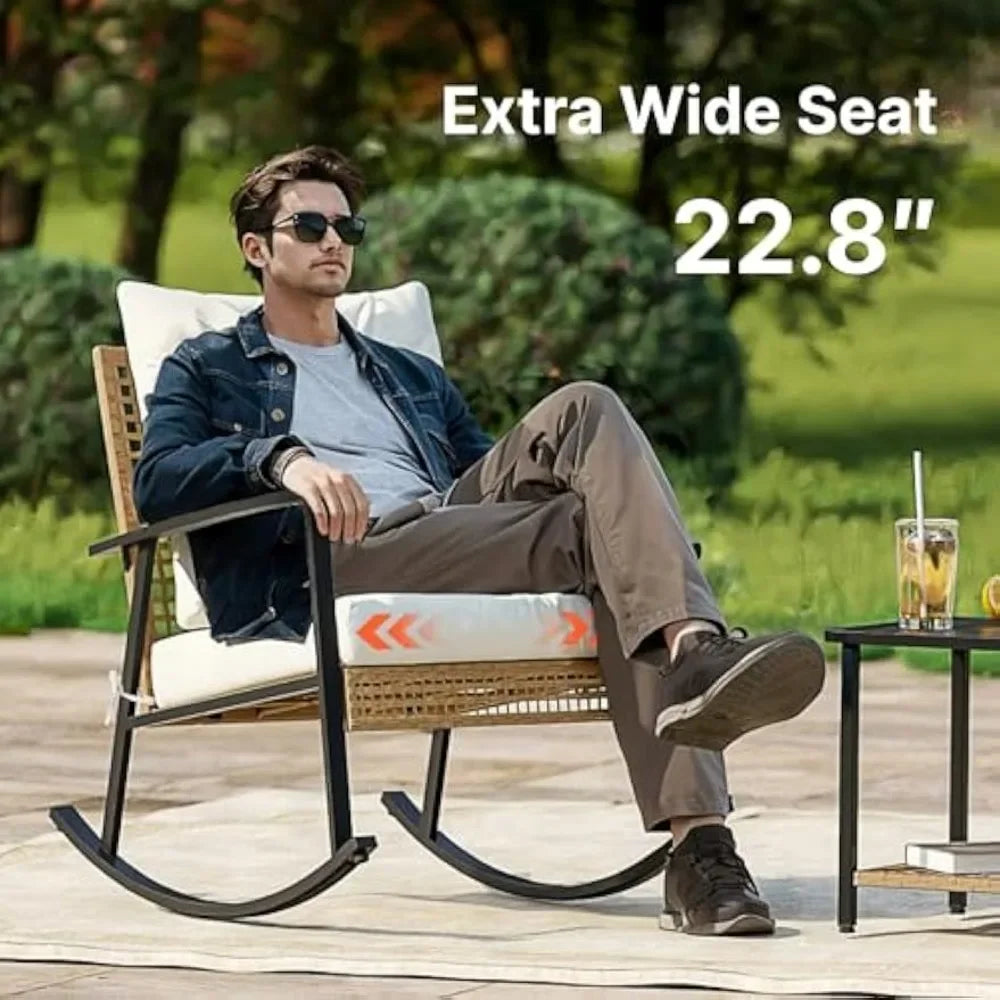 3 Piece Outdoor Rocking Chairs Set of 2 with Coffee Table,, Patio Bistro Set