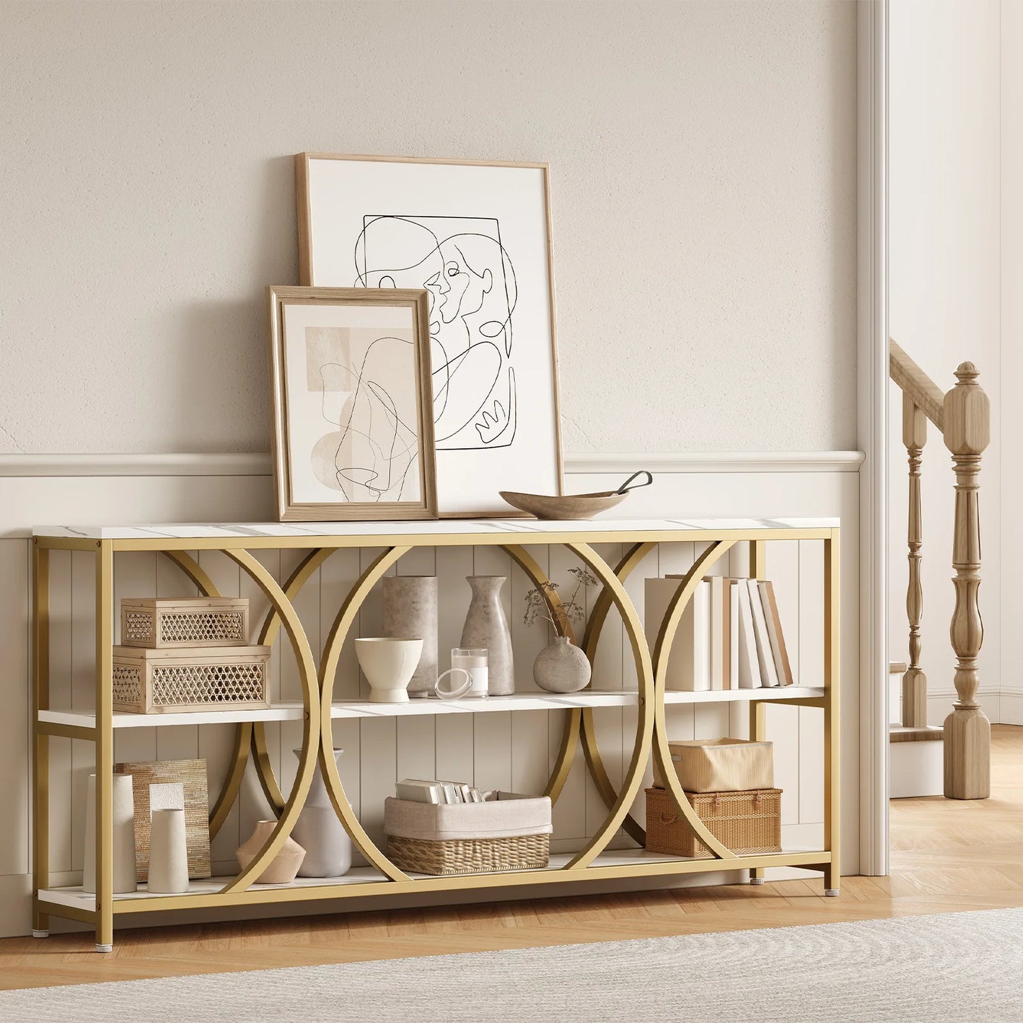70.8 inch Modern Console Extra Long Entryway Table with 3 Tier Storage Shelves for Living Room, Hallway, Entrance, Sofa