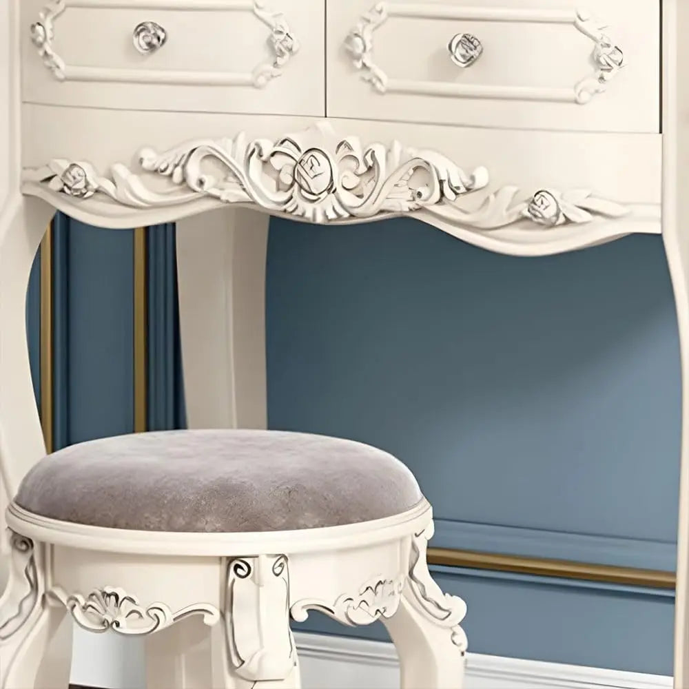Wood Vintage Vanity Desk Makeup Desk with Mirror and Stool for the Bedroom