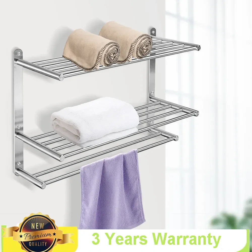 24" 3 Layer Bathroom Towel Rack Bar Stainless Steel Wall-mounted with Storage Shelf
