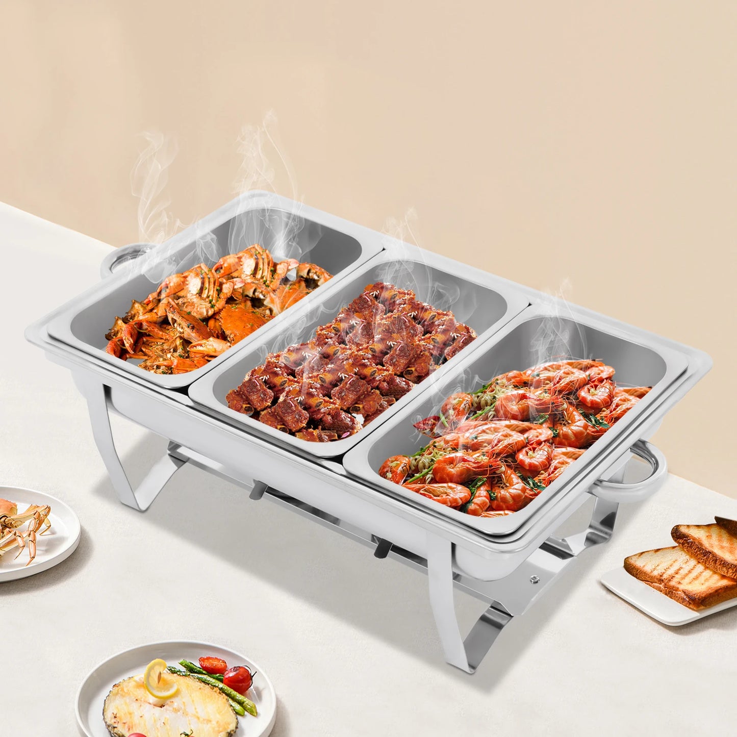 7.5L Rectangular Stainless Steel Buffet Chafing Dish Warmer with Folding Frame for Party Banquet