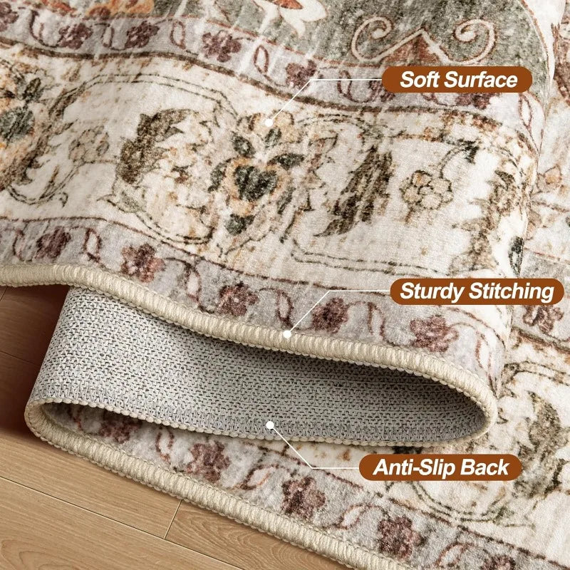 4'x6' Washable Vintage Distressed Turmeric Area Rug for Living Room or Bedroom