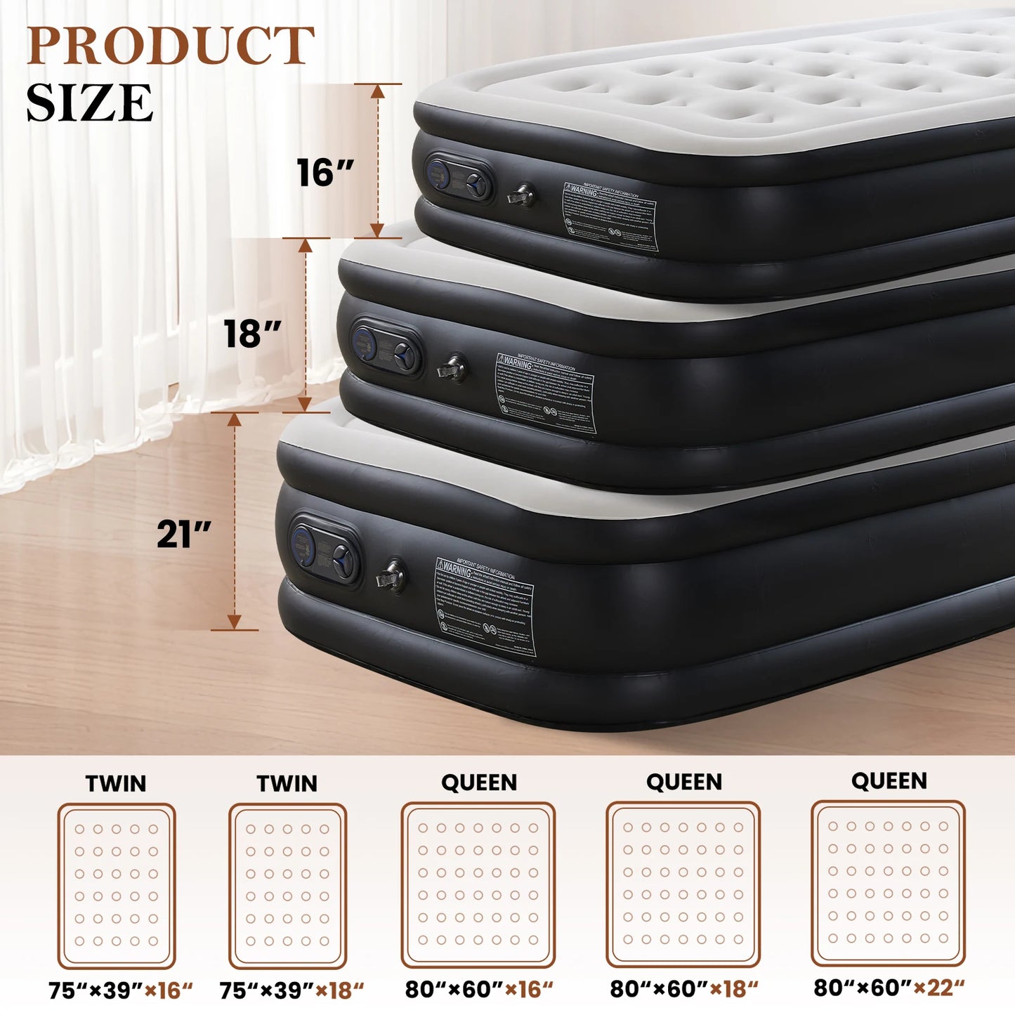 Queen Twin Size Air Mattress Blow Up Double Height Non-Slip Bottom for Bedroom, Home or Camping Weight Capacity 660 lbs.
