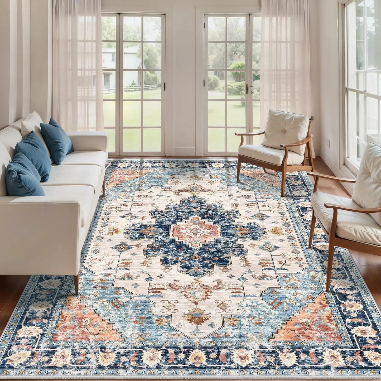 4'x6' Washable Vintage Distressed Turmeric Area Rug for Living Room or Bedroom