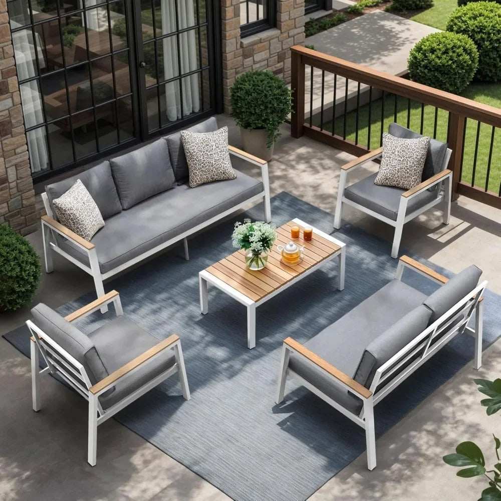 5 Pieces Teak Coffee Table & Cushion Outdoor Patio or Sectional Patio Sofa