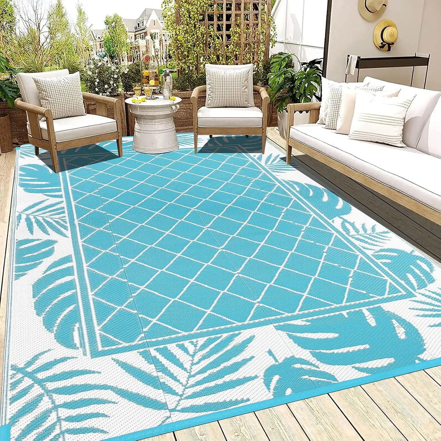 6'x9' Waterproof Reversible Plastic Straw Portable Outdoor Rug for Patio , Area Rug, or Camping