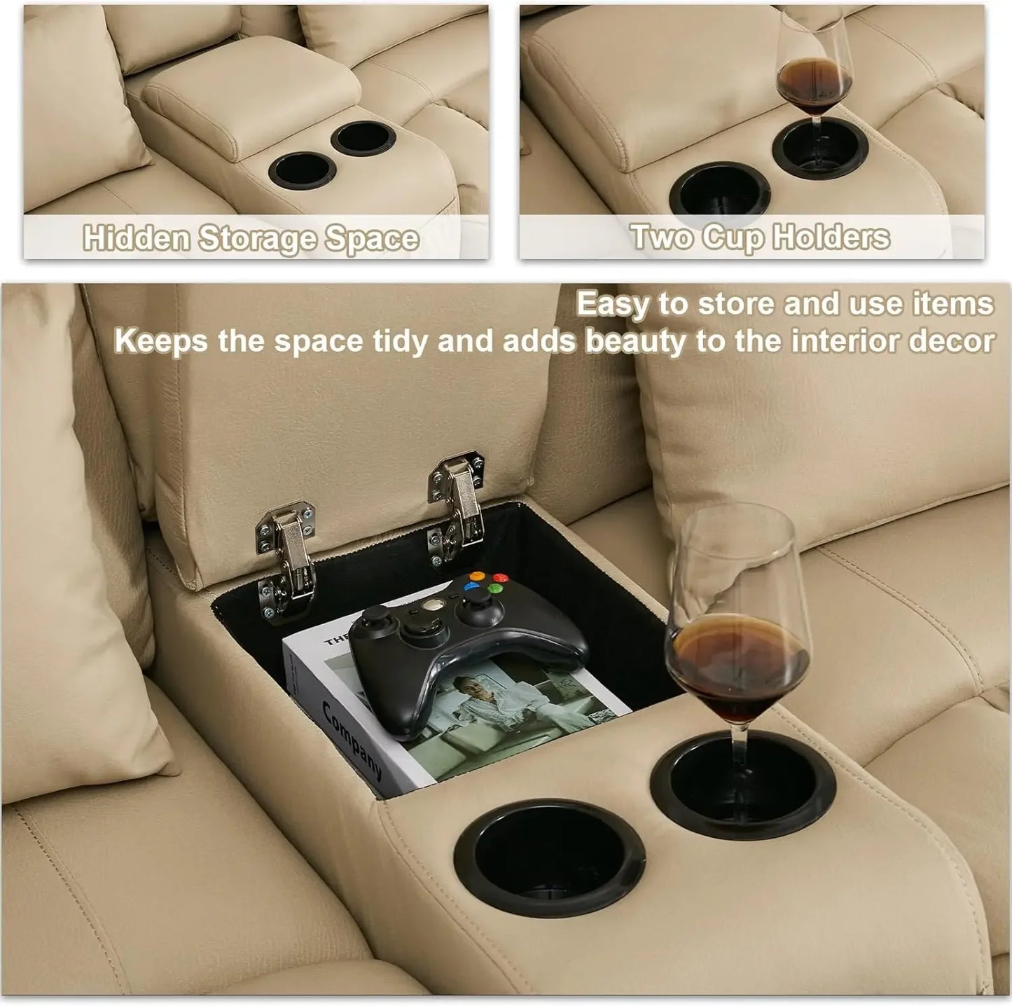 65.5" RV Loveseat Double Recliner for RV Sofa & Console | RV Couch | RV Furniture, Home Theater Seating… (Beige)