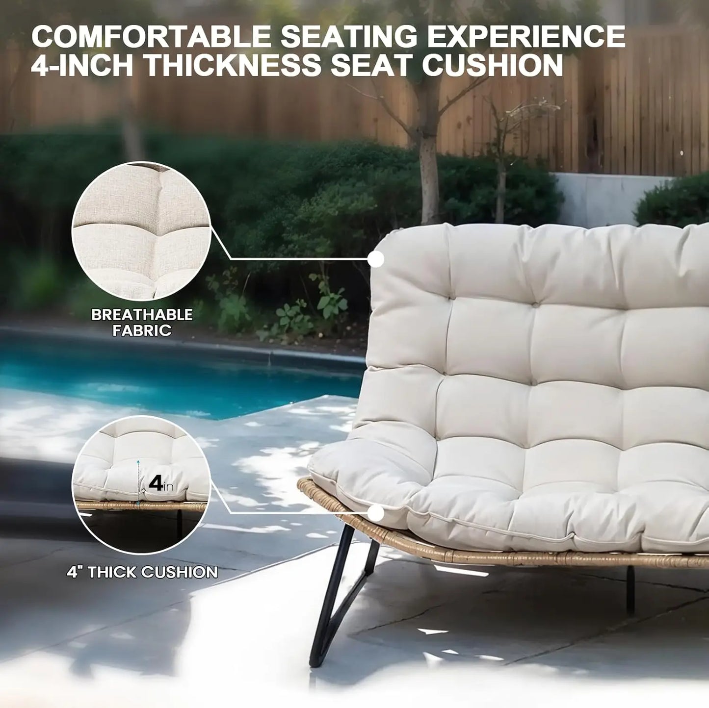 All-Weather Boho Rattan Patio Outdoor 2 Seater Couch or Loveseat with Soft Cushion