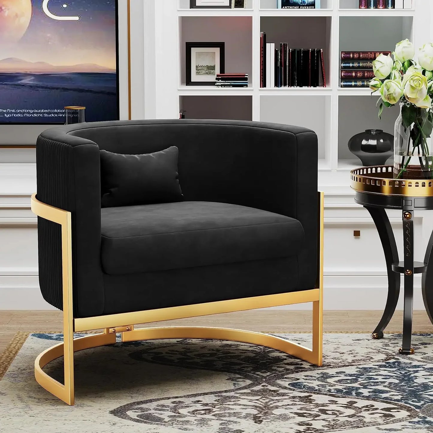Modern Velvet Accent Barrel Chair with Gold Legs Upholstered Armchair for Bedroom, Living Room, Club Side Chairs