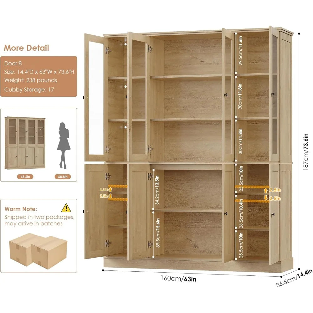 74 '' Tall Large Kitchen Pantry Hutch Storage Cabinet with LED