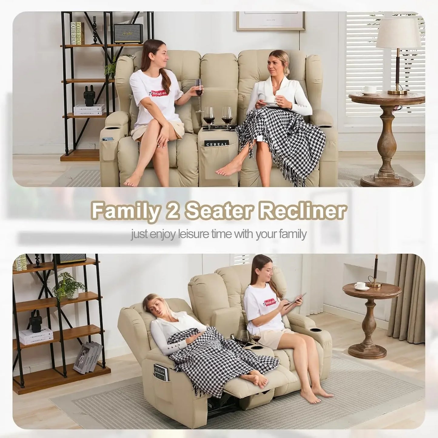 65.5" RV Loveseat Double Recliner for RV Sofa & Console | RV Couch | RV Furniture, Home Theater Seating… (Beige)