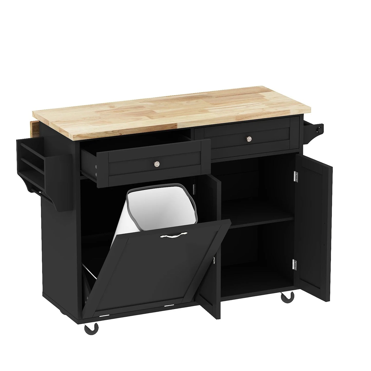 Kitchen Island Table on Wheels with Storage, Drop Leaf, Spice & Towel Rack