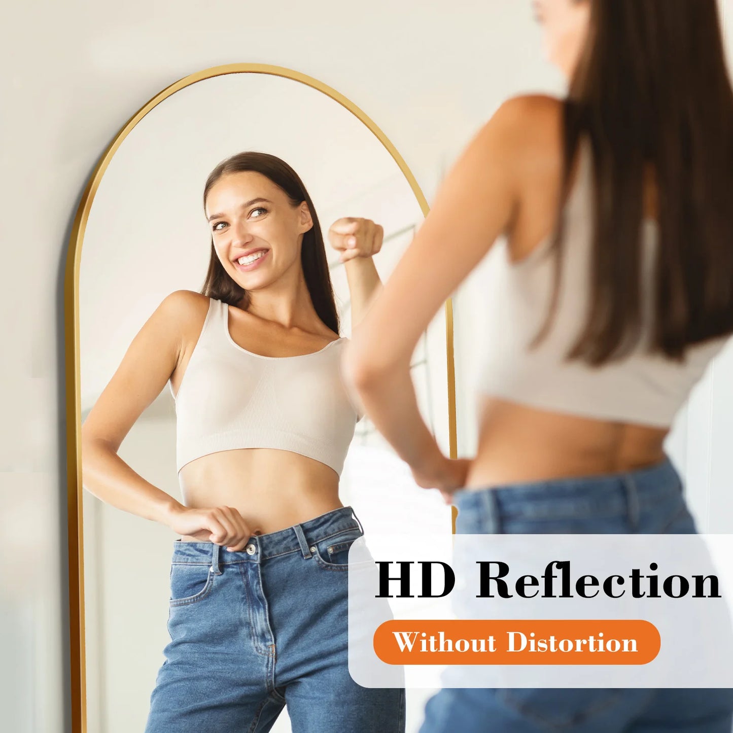59"x16" Full Length Arched Right Angle Sturdy Aluminum Alloy Frame Mirror with Stand for Living Room or Bedroom