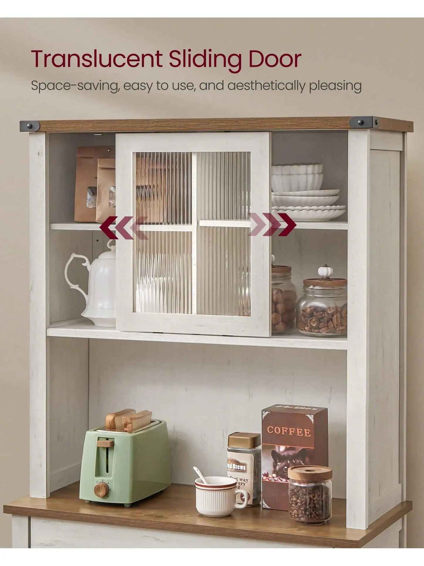 71" Farmhouse Storage Pantry Cabinet With Lights And Charging Station With Doors And Drawer