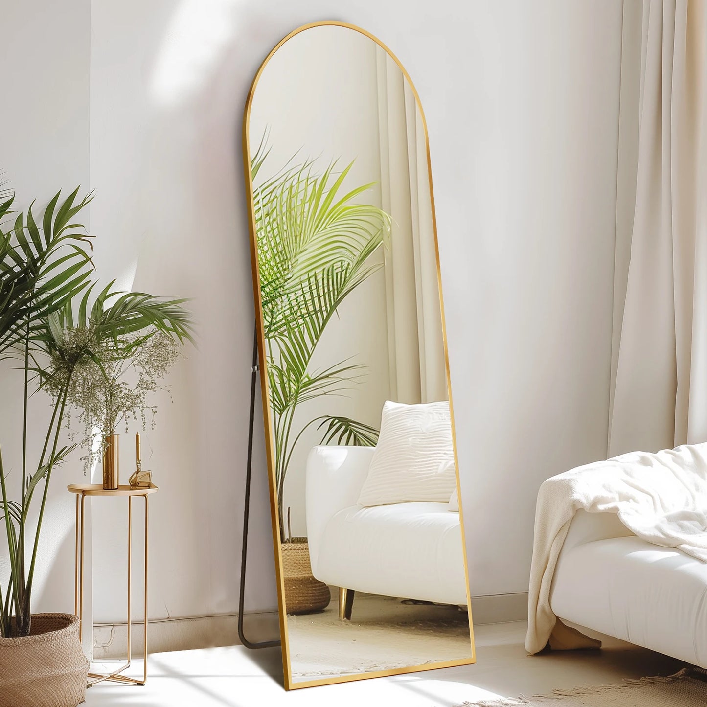 59"x16" Full Length Arched Right Angle Sturdy Aluminum Alloy Frame Mirror with Stand for Living Room or Bedroom