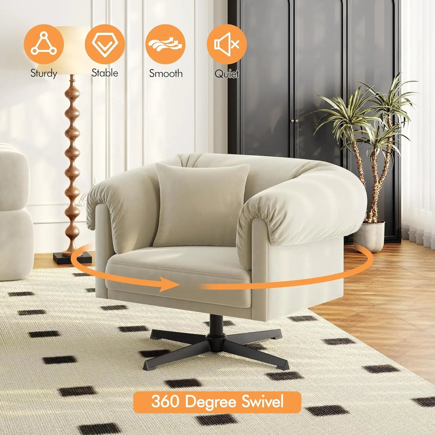 Modern Upholstered Accent Swivel Armchair with Pillow Chair for Living Room or Comfy Cozy Single Sofa Chair