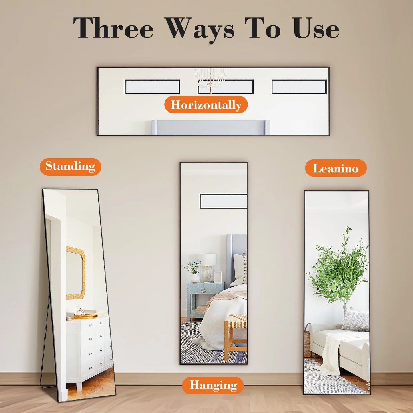 64"x 21" Full Body Mirror Standing ,Hanging ,Leaning, or Wall-Mounted with Stand Aluminum ,Alloy Frame Living Room