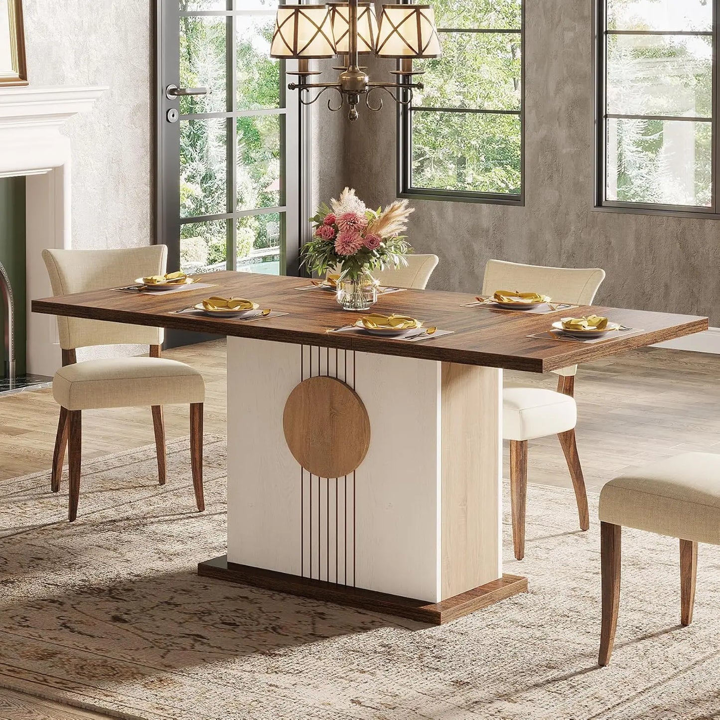 Rectangular Farmhouse Wood Dining Table for 4 to 6 People