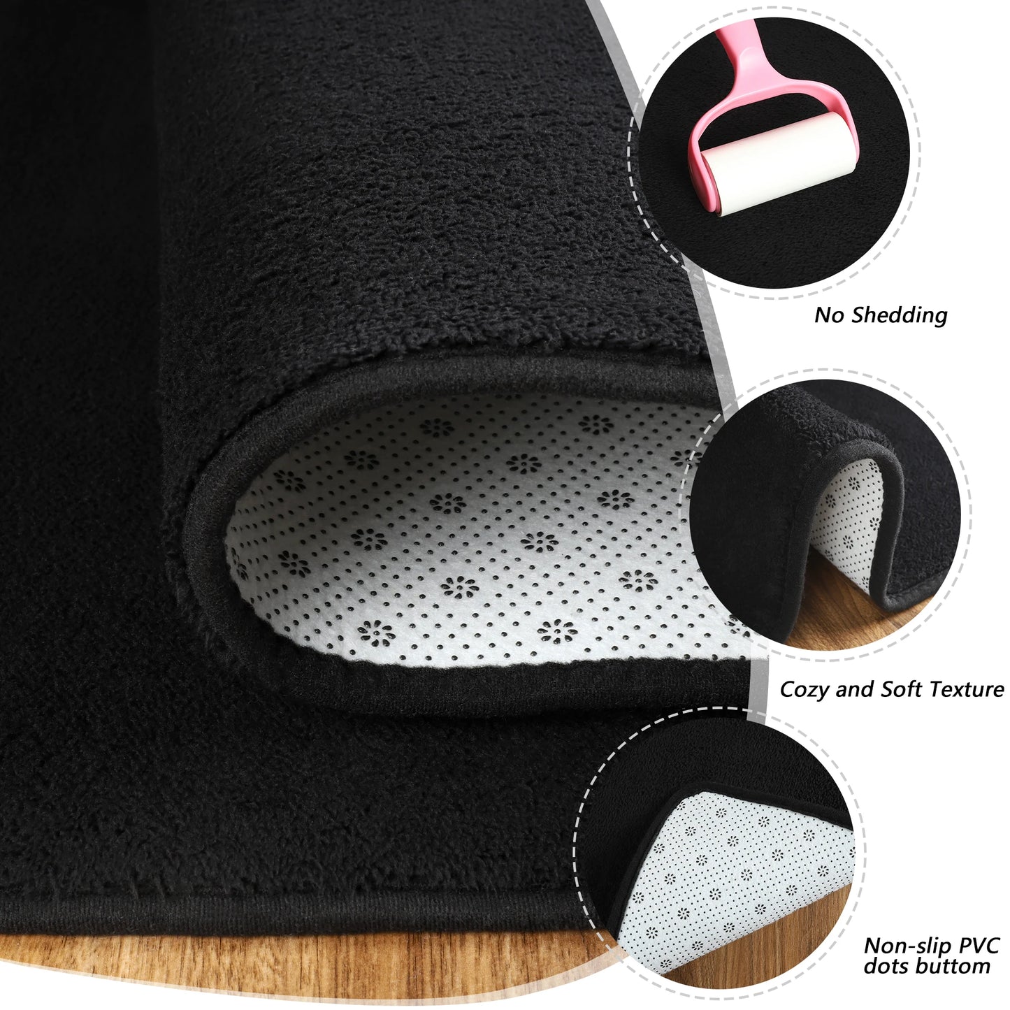 Large Rectangular Soft Non-Slip Black Rugs for Living Room, Bedside or Game Mat