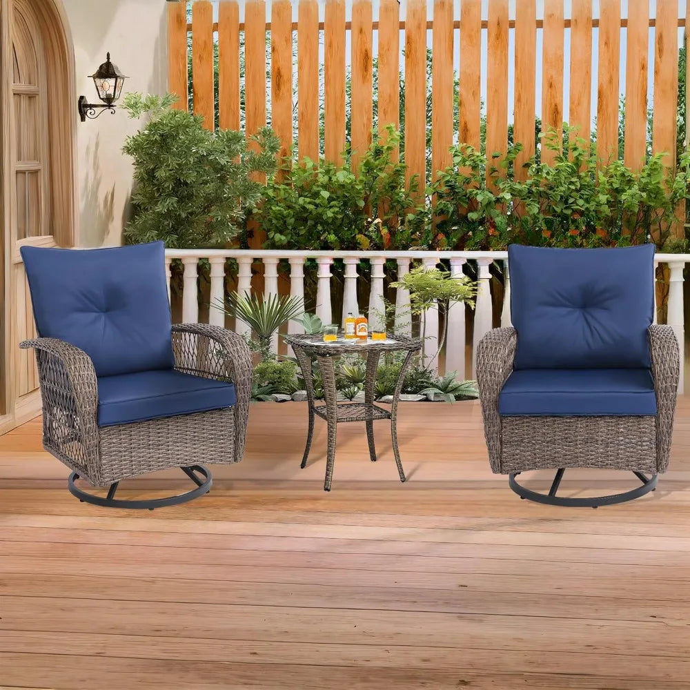 Outdoor Wicker Swivel 360 Degree Rocker and Patio Chair Furniture Set