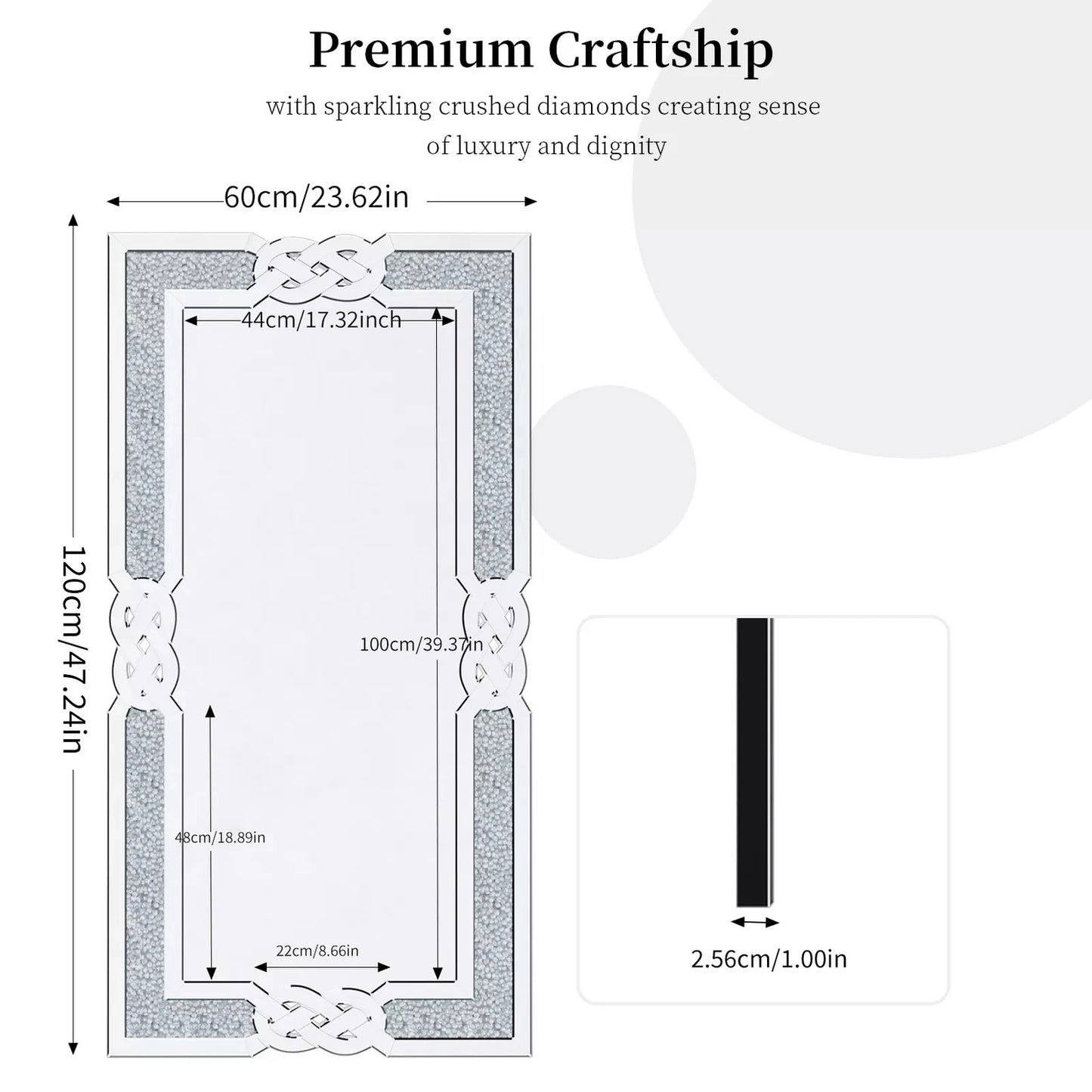 Glam Bling Crystal Crushed Diamond Frame Wall Mirror