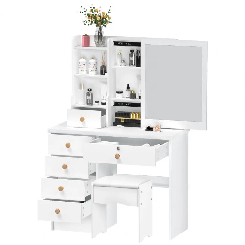 6 Drawers Makeup Vanity Desk with Sliding Mirror for Bedroom
