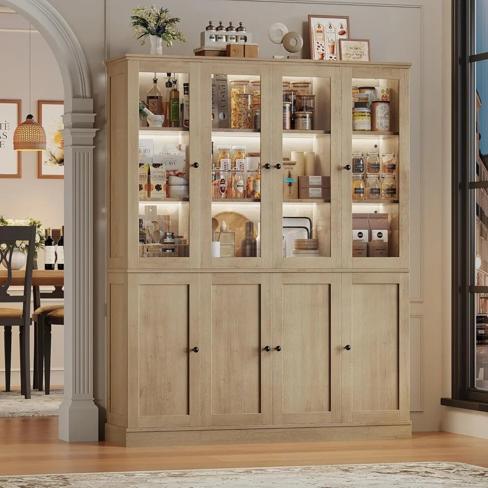 74 '' Tall Large Kitchen Pantry Hutch Storage Cabinet with LED