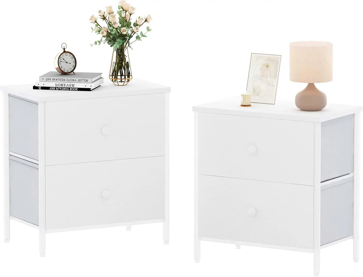 Modern Small Black Nightstands Set of 2 with 2 Fabric Drawers Dresser for Bedroom