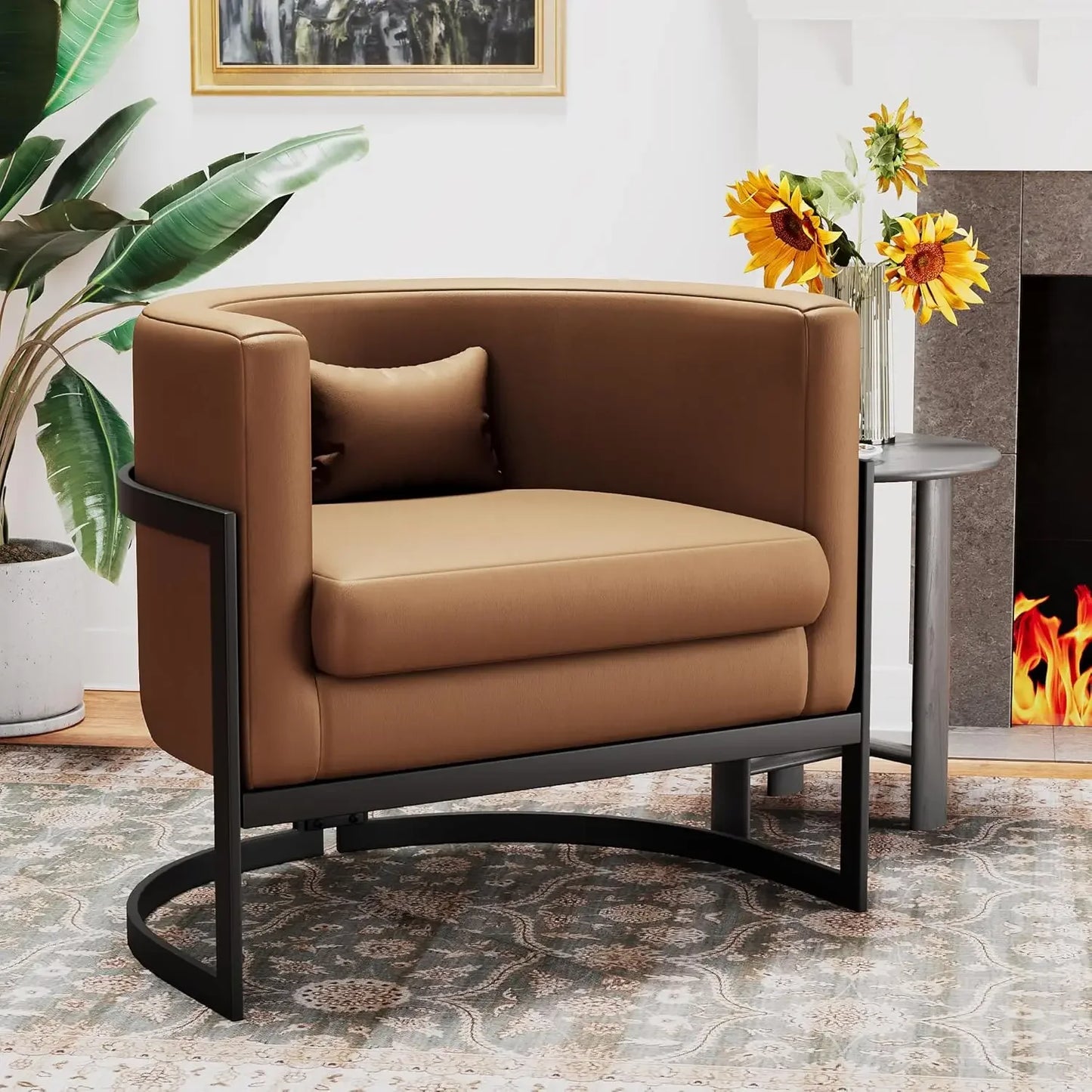 Modern Velvet Accent Barrel Chair with Gold Legs Upholstered Armchair for Bedroom, Living Room, Club Side Chairs