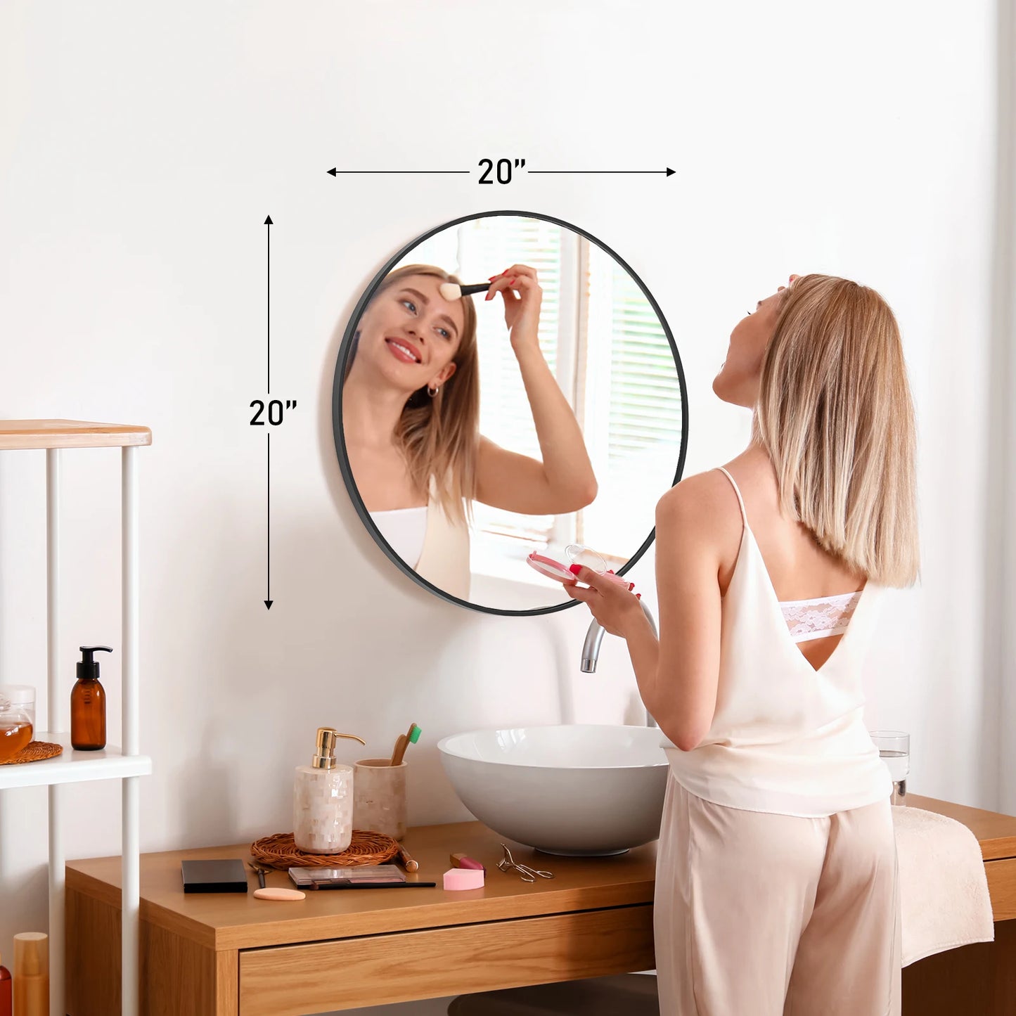 Large Gold Round 30 inch Modern Tempered Glass Framed Mirror for the Wall in Bedrooms or Living Room