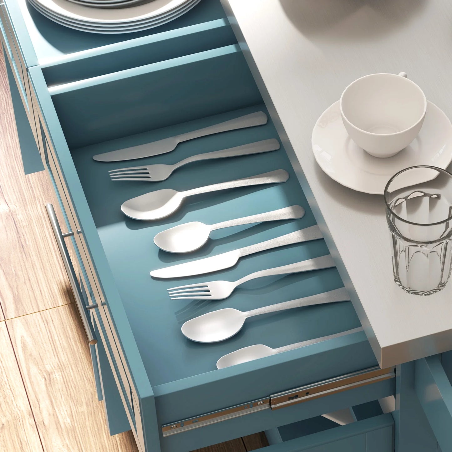 Rolling Kitchen Island with Cabinets and Drawers, Teal Blue