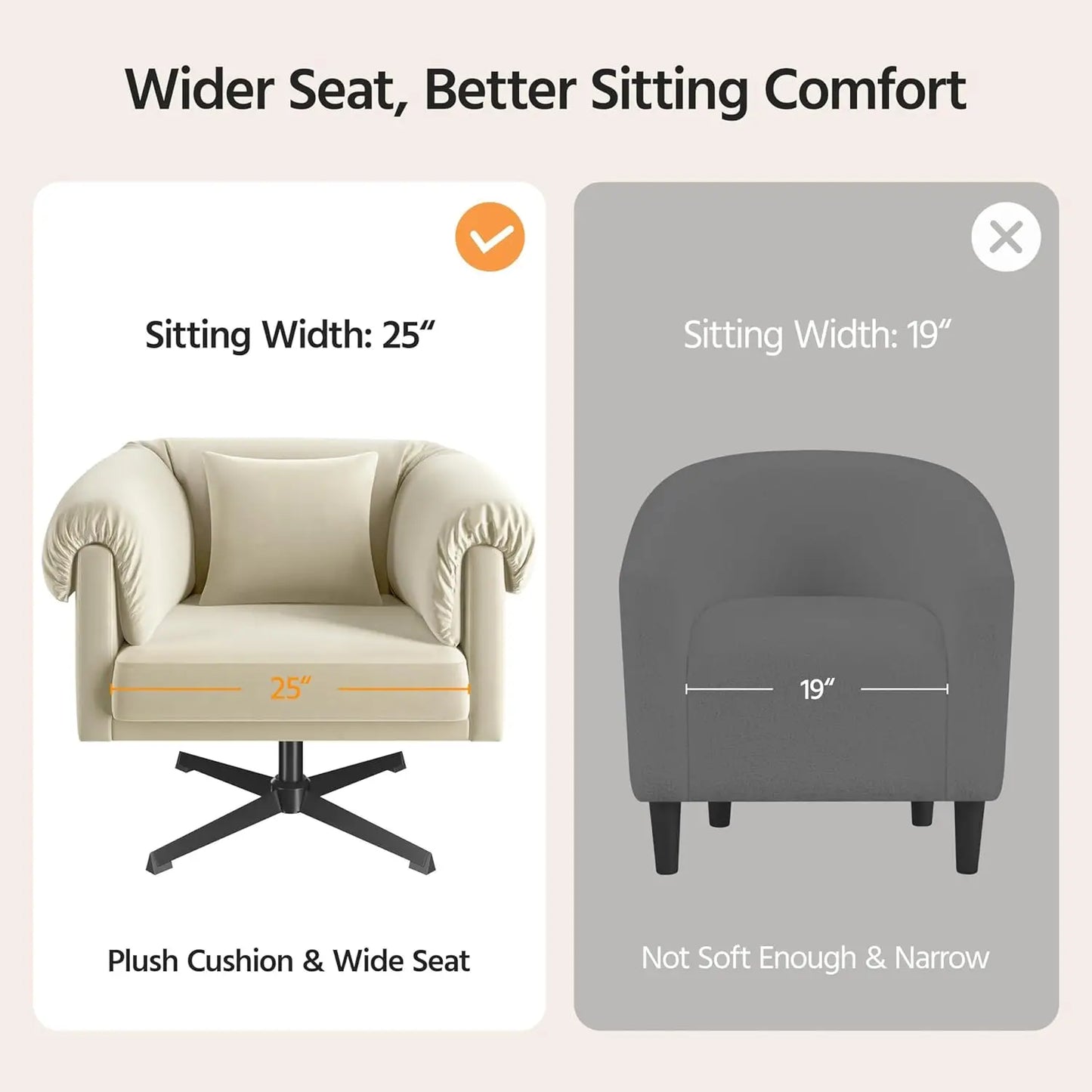 Modern Upholstered Accent Swivel Armchair with Pillow Chair for Living Room or Comfy Cozy Single Sofa Chair