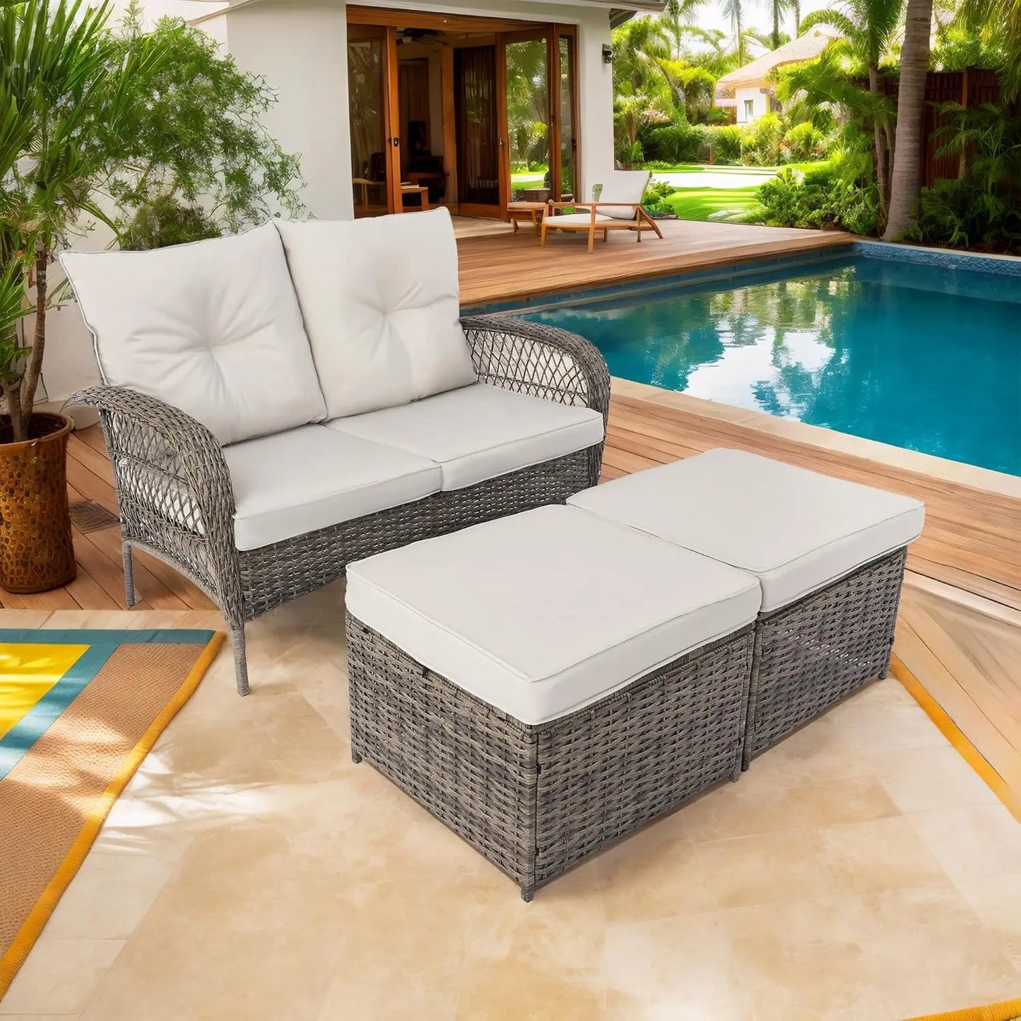Outdoor Wicker Swivel 360 Degree Rocker and Patio Chair Furniture Set