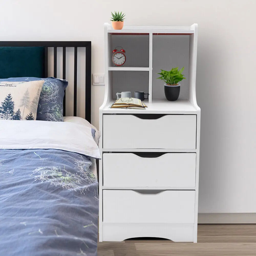 Elegant White Modern Style Nightstand for Bedside Table With 3 Drawers
