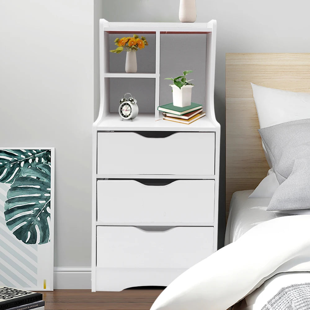 Elegant White Modern Style Nightstand for Bedside Table With 3 Drawers