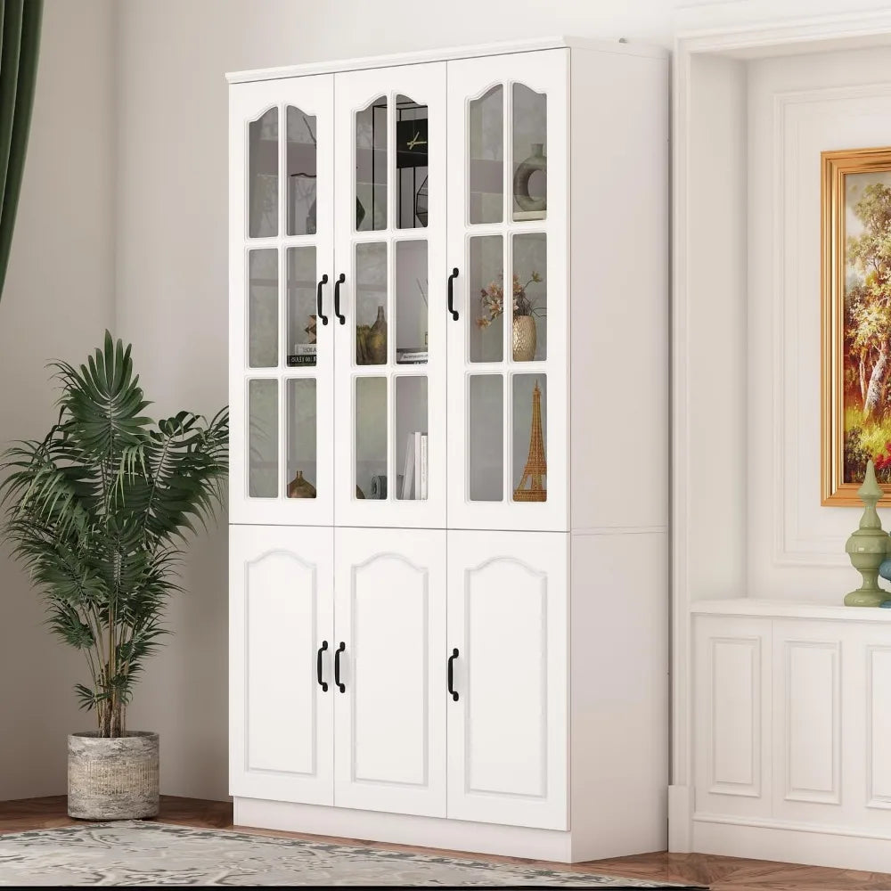 Freestanding Kitchen Pantry with 3 Glass Doors, Tall Kitchen Pantry Cabinet, 5-Tier Shelves, and Large Storage Cabinet Cupboard